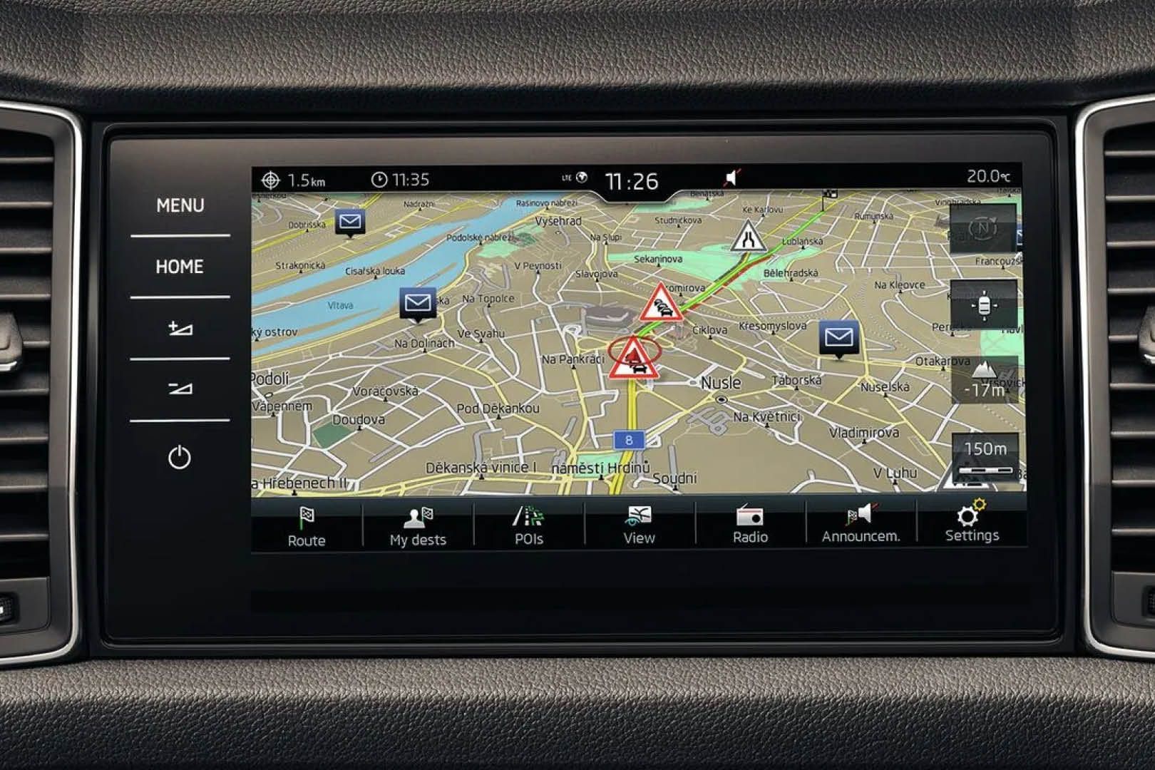Kartenansicht einem Škoda Navigationssystem