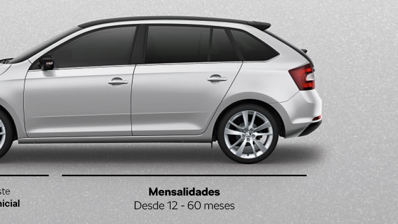 Škoda cinzento num fundo cinzento com informações sobre o Škoda renting