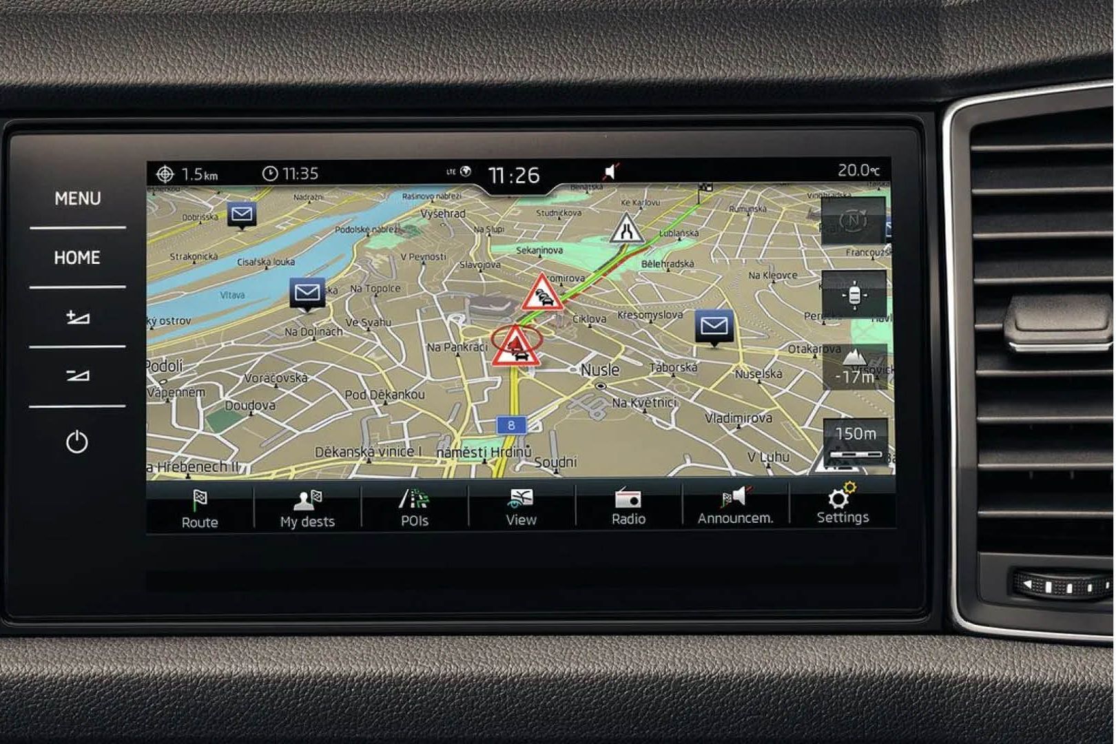 Kartenansicht einem Škoda Navigationssystem
