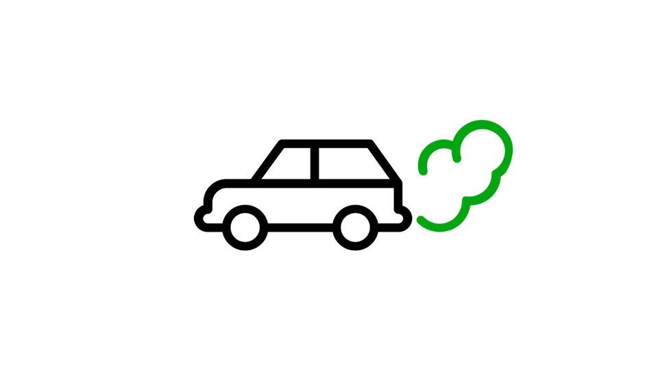 Ícone de um carro a deitar fumo num fundo branco 