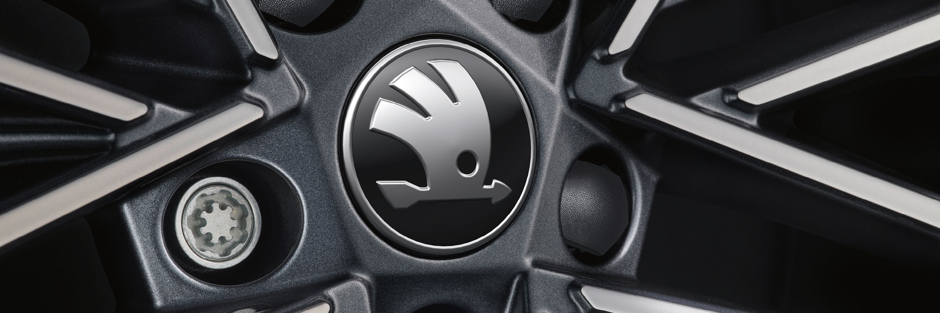 Fokusansicht einer Škoda Leichtmetallfelge.