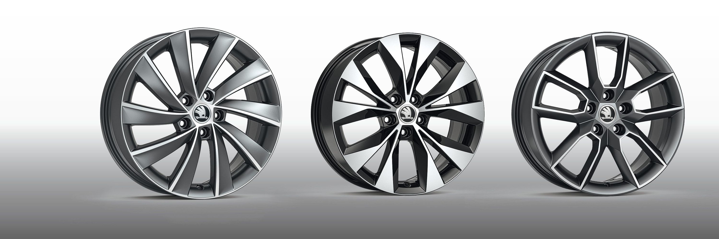 zu sehen sind drei Škoda Octavia Räder mit Felgen 